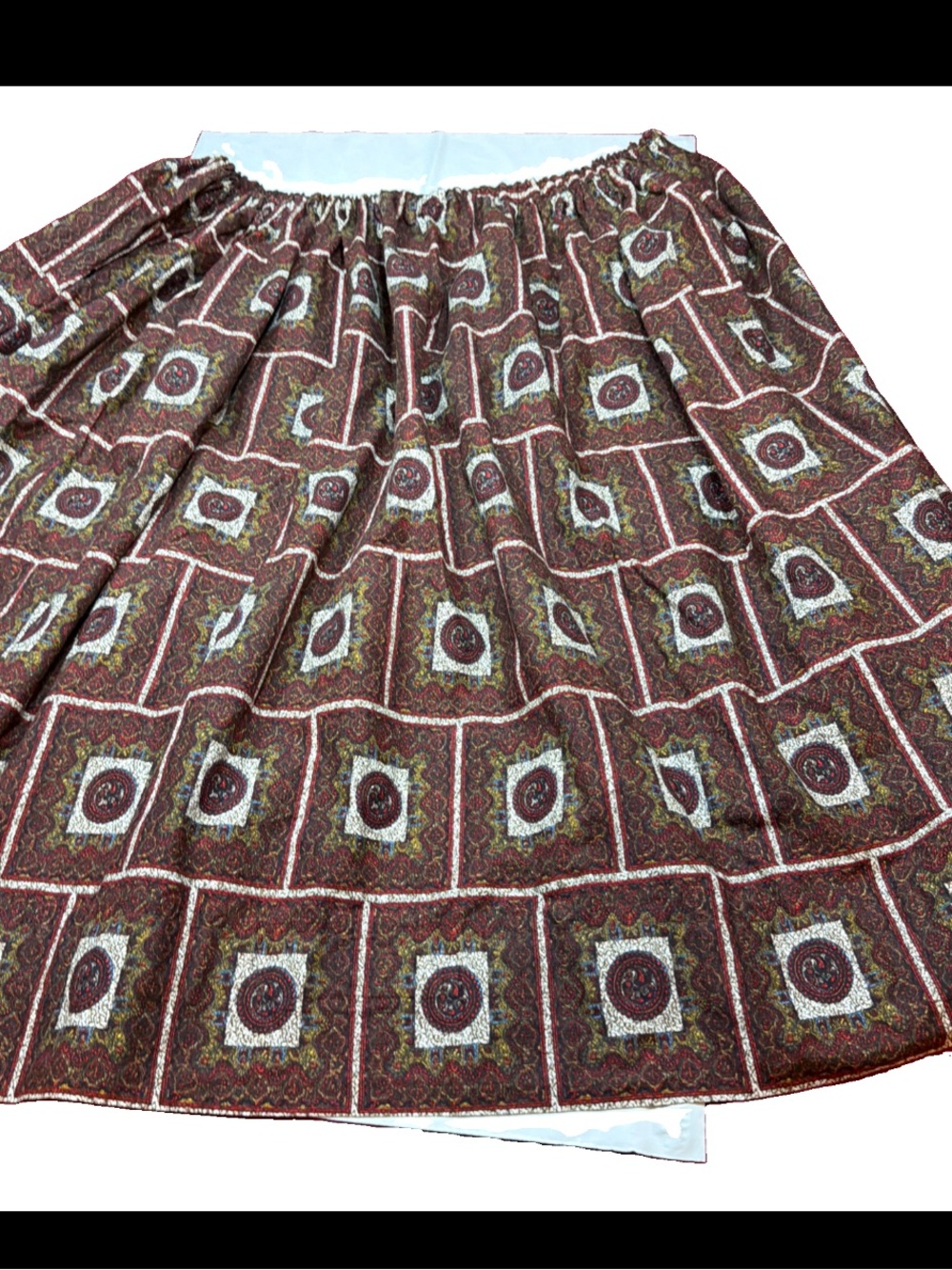Vintage BROWN GEOMETRIC ornate Flared Maxi Skirt Womens 2XL 3XL Handmade Cotton